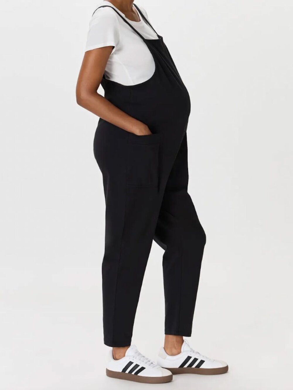 Quince MATERNITY Black 95% Organic Cotton Overalls Side Patch Pockets M
